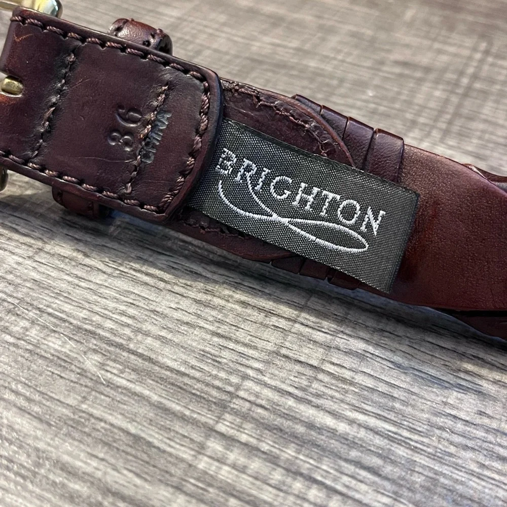 Brighton Brown Braided Leather Belt with Gold Buckle